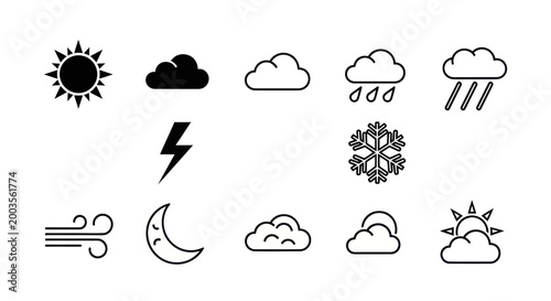 Tableau sur toile Weather icons sun clouds and precipitation