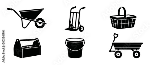 Photos Wheelbarrow Hand Truck Basket Icons Set - Construction and Garden Tool Collectio