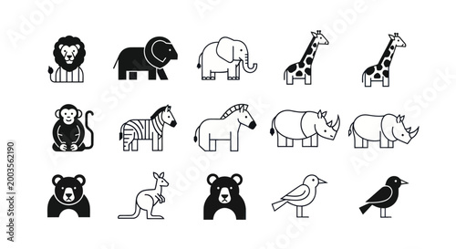 Photography Wildlife animal icons set vector illustration
