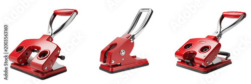 Foto Set and collection of red paper hole puncher tool isolated on white transparent