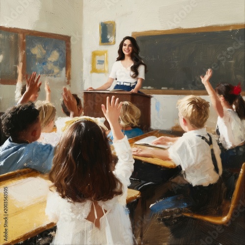 Teacher Engages Children in Classroom Discussion During School Hours