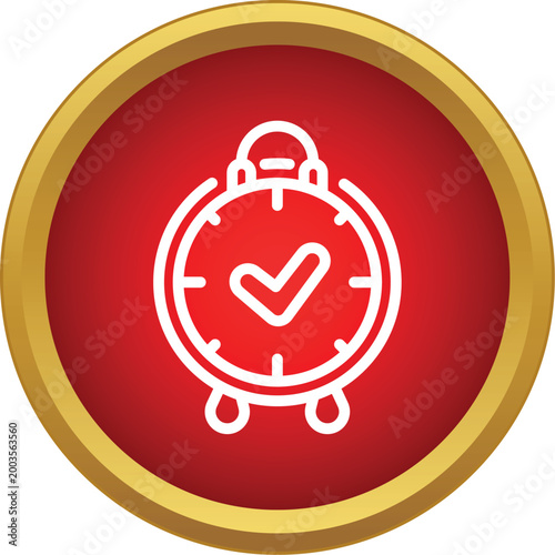 Alarm clock with check mark representing punctuality and successful task completion