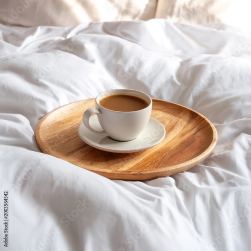 Enjoying Coffee in Bed With Morning Light Coming Through the Window