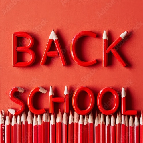 Bright Red Letters Spell out Back to School on a Red Background With Colored ...