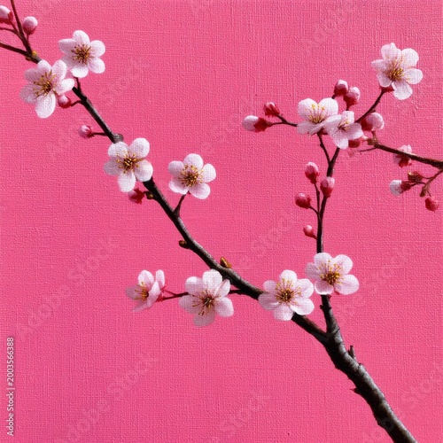 Cherry Blossoms Bloom Against a Bright Pink Background in Spring Season