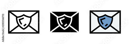 Conjunto de iconos de correo seguro. Mensaje protegido, comunicación cifrada, seguridad digital, protección de información, envío confiable. Ilustración vectorial