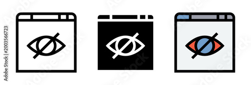 Conjunto de iconos de privacidad digital. Navegación segura, contenido oculto, protección visual, anonimato en línea, control de visibilidad. Ilustración vectorial