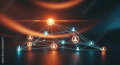 Glowing network connections linking illuminated human icons, symbolizing communication