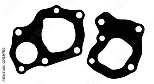 Two Black Gasket Shapes Isolated on White Background