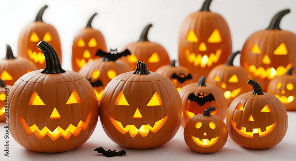 Fototapeta premium Jack o'lanterns glowing on a surface