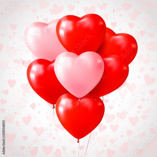 Balloons in Heart Shapes Float Against a Wall With Small Red Hearts During a ...