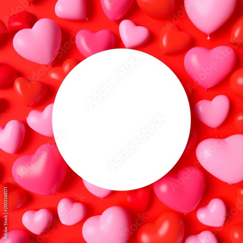 Colorful Heart Balloons on a Red Background With a Blank Space for Text or De...