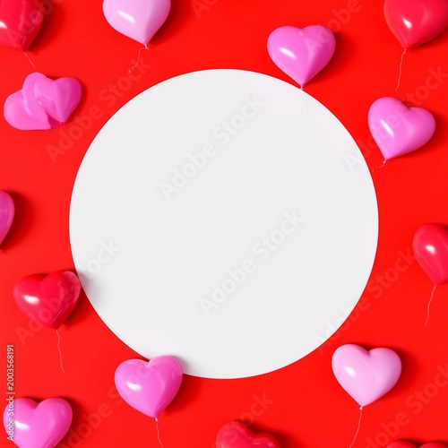 Different Colored Heart Balloons Surround a Blank Circle on a Red Background ...