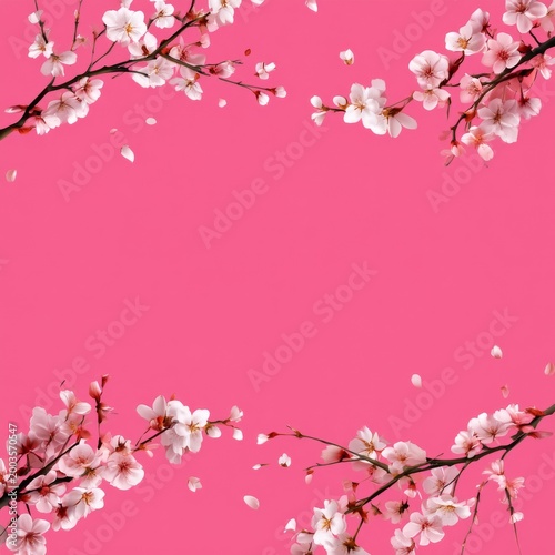 Cherry Blossom Branches Surround a Pink Background Creating a Vibrant Spring ...