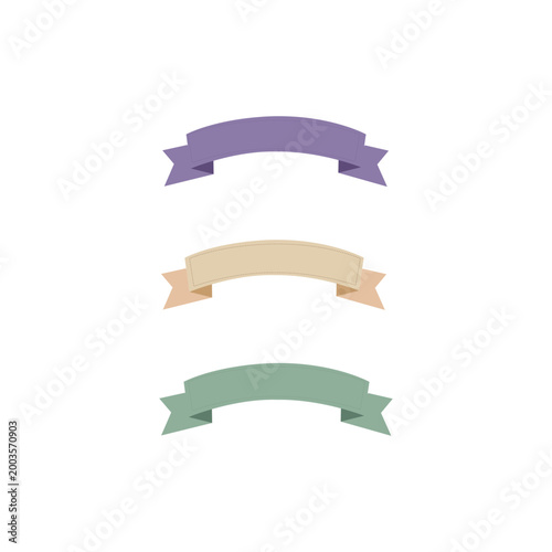 Set of blank textile ribbon banners in purple, beige and green colors with dashed line stitching for rustic design. Free Download Set of blank textile ribbon banners in purple, beige and green colors with dashed line stitching for rustic design. - GFXLoad