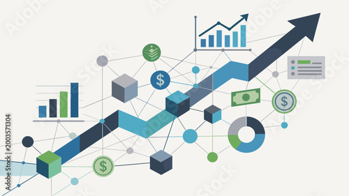 This abstract image conveys financial growth and the interconnectedness of the modern economy. Ideal for illustrating business reports, investment str
