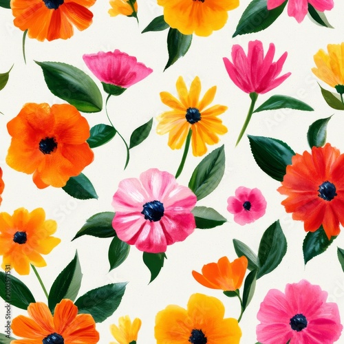 Colorful Floral Design With Various Flowers on a Light Background