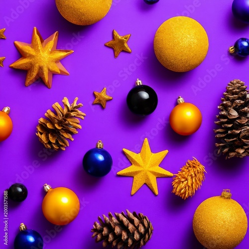 Colorful Decorations on Purple Background for Winter Holiday Season Activities