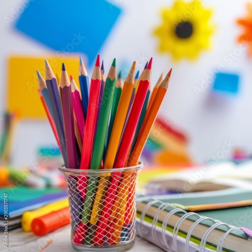 Bright Workspace With Sketchbook and Colored Pencils in a Creative Setting