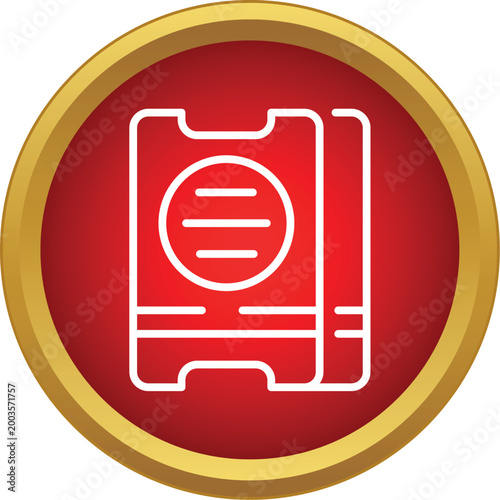 Pair of film tickets for movie or event entrance on circular red background