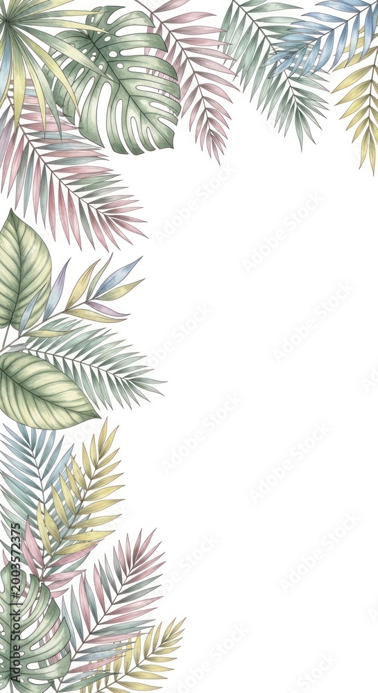 Naklejka premium Watercolor Tropical Leaves Border Design on White Background.