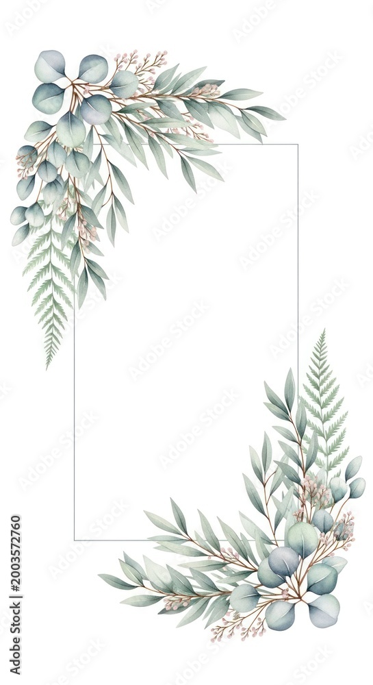 Fototapeta premium Watercolor Botanical Frame with Eucalyptus and Fern Leaves.