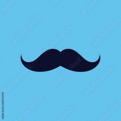 Black Mustache Shape on Light Blue Background for Design and Art Projects and...