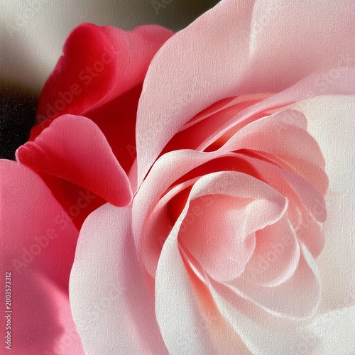 Close Look at Pink and Red Rose Petals in Natural Light