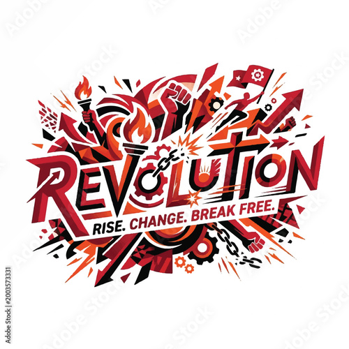 Dynamic Illustration of Revolution with Symbols of Change and Freedom.