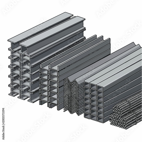Stacked Aluminum Profiles Showing Industrial Material and Manufacturing Process.