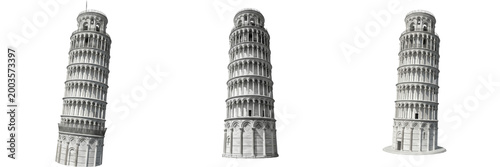 Bild auf Leinwand Set and collection of Leaning Tower of Pisa isolated on white transparent png ba
