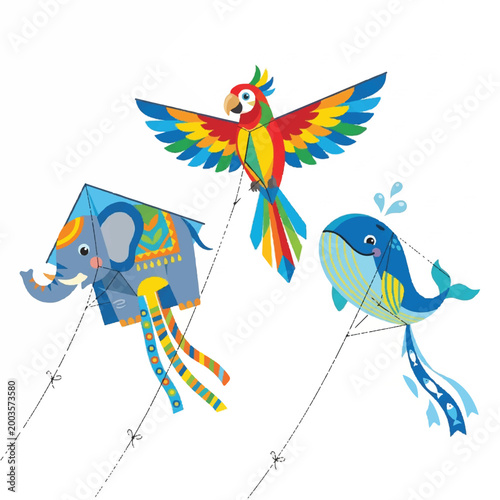Colorful Parrots and Kites Flying in the Sky During Daytime.