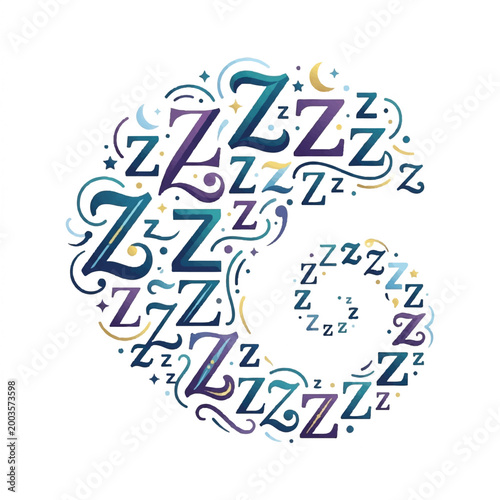 Creative Illustration of Sleeping Z's in a Circular Pattern with Decorative Elements.