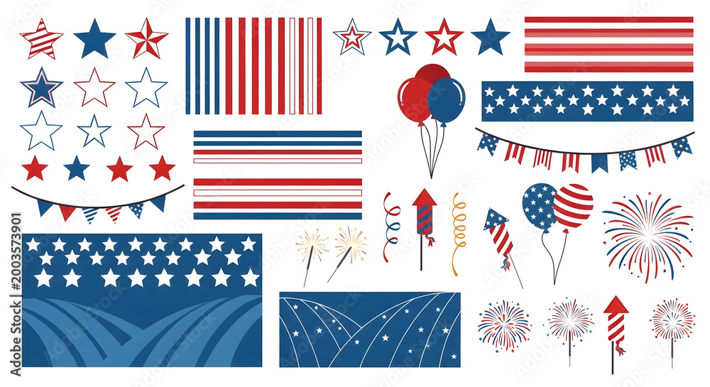 Obraz premium 4th of July patriotic elements and icons set