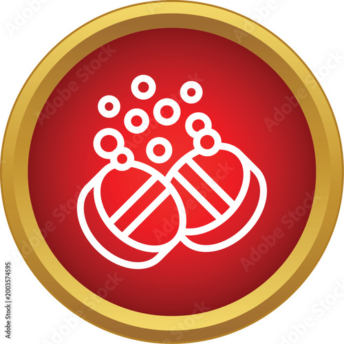 Two effervescent pills dissolving in liquid creating bubbles, presented as a flat icon