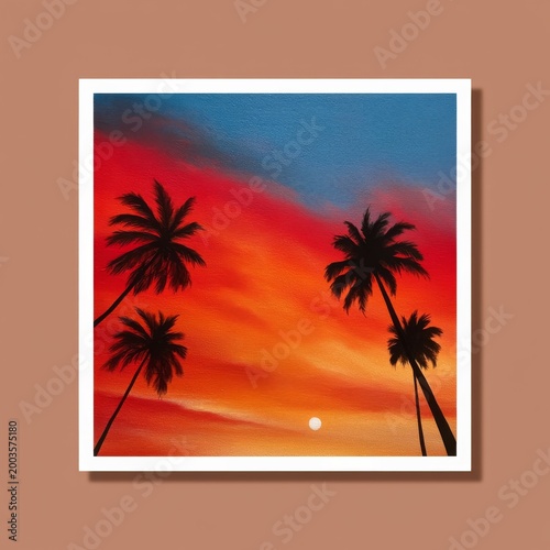 Sunset With Palm Trees Against a Colorful Sky in a Tropical Location