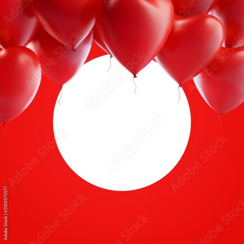 Heart Balloons in Red Background With Empty Circle for Text During Celebratio...