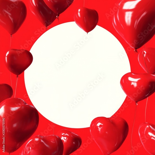 Colorful Red Heart Balloons Fill the Background for a Festive Event or Celebr...
