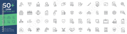 Bilde på lerret Law icon set including legal services, justice systems, courtroom procedures, attorney advocacy, and constitutional rights featuring gavels, scales, and judicial symbols