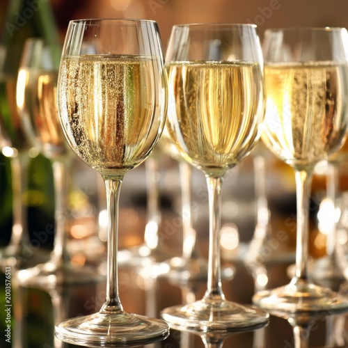Sparkling Drinks in Clear Glasses on Table During a Celebration Event in Afte...