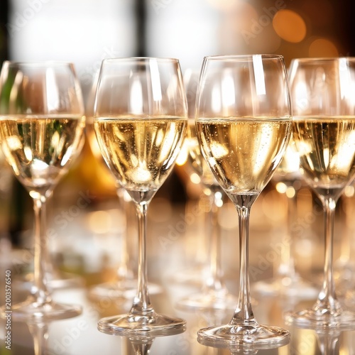 Sparkling Drinks in Clear Glasses on Table During a Celebration Event in Afte...
