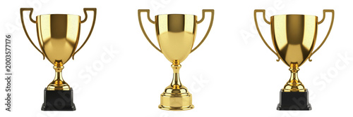 Fotografía Set and collection of gold trophy award cup isolated on white transparent png ba