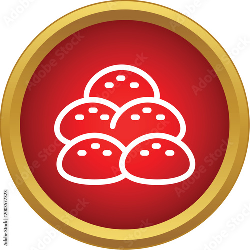 White outline illustrating a pile of stinky tofu in a red circle with a gold border