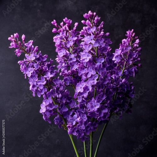 Bright Purple Lilac Flowers on a Dark Background in a Simple Arrangement