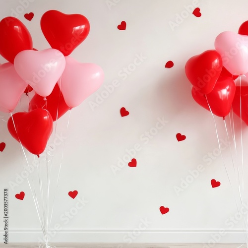 Balloons and Hearts Decorate a Wall for a Celebration in a Room During a Fest...
