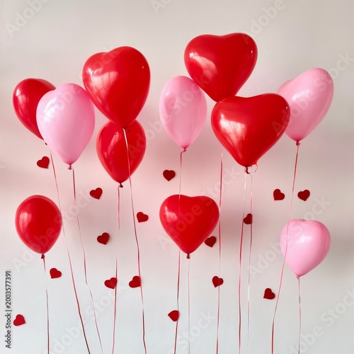 Balloons and Hearts Decorate a Wall for a Celebration in a Room During a Fest...