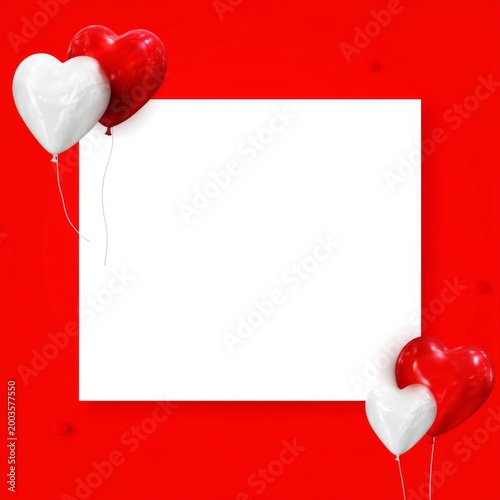 Colorful Heart Balloons on Red Background With Empty Square for Messages Duri...