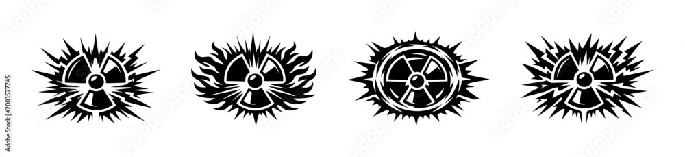 Obraz premium Set of radioactive hazard symbols with striking energy emission design vector illustration