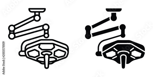 Surgical lamp vector icons, medical operating room light equipment, hospital surgery ceiling lamp set, black line and silhouette style