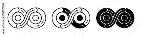 Abstract infinity loop logo icons, minimalist geometric eternity symbols, black and white circular link vector set for corporate branding